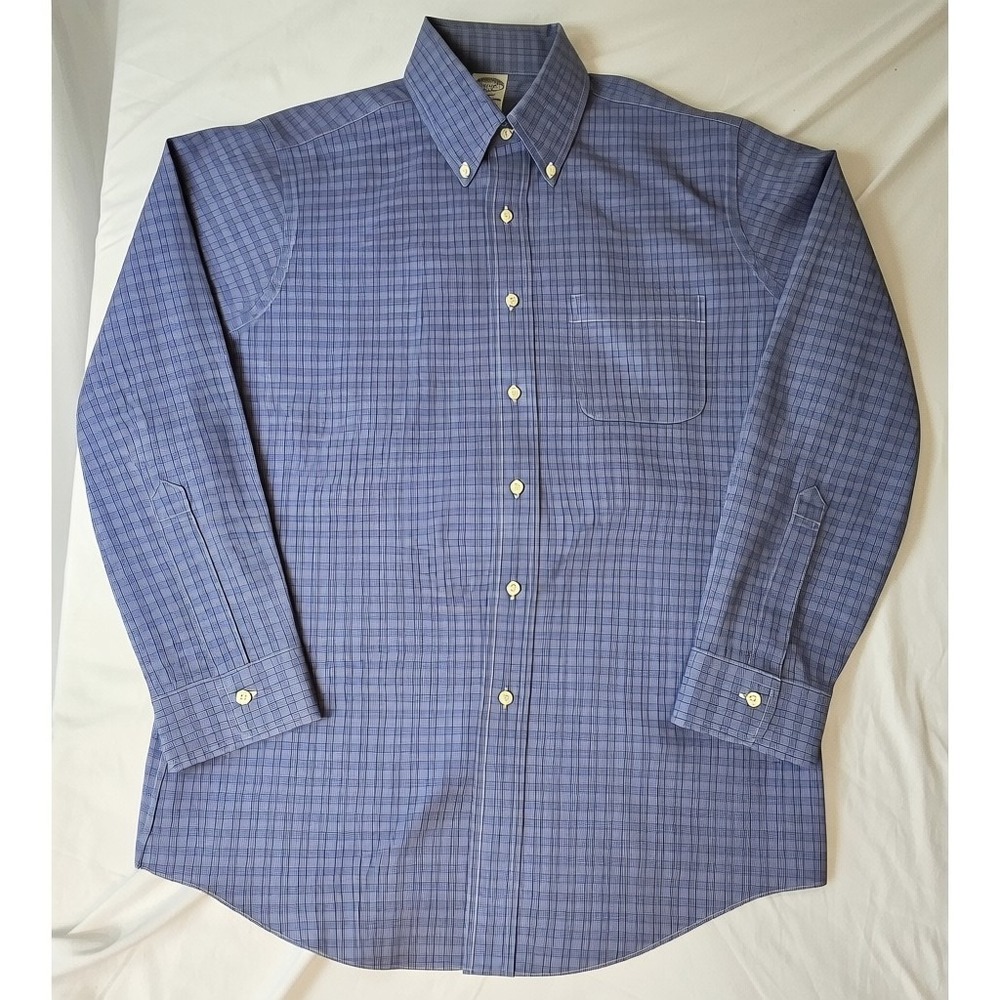 Brooks Brothers Regent Blue Glen Plaid Non-Iron Supima Cotton Shirt 15 1/2-33